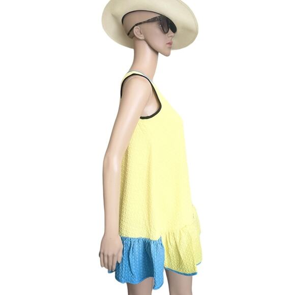 Victoria Beckham Dress Kids Girls Large Yellow Blue Striped Mini Ruffle Textured - Picture 4 of 14